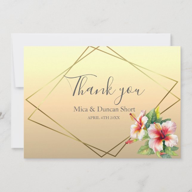 Modern Hibiskus Vildblomma Tack Kort för Bröllop (Framsida)