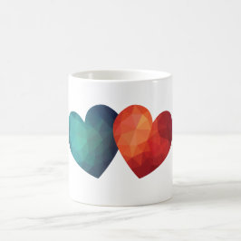 Modern hicka i det blå och röda hjärtat kaffemugg