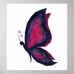 Modern hickfjäril vingar, geometrisk blå rosa poster