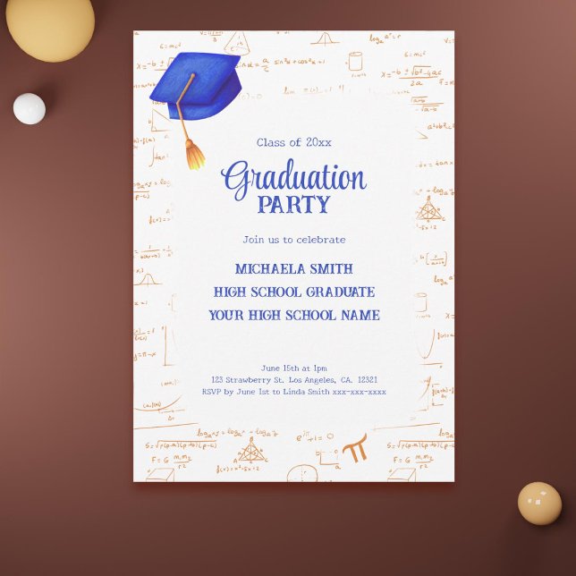 Modern High School Student Math Studenten Inbjudningar (Modern High School Graduate Math Graduation Invitation)
