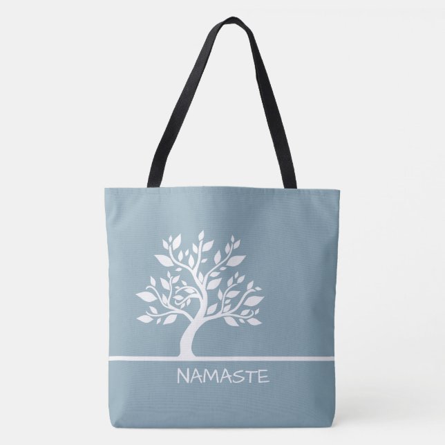 Modern Himlar Blue Elegant Classy Träd YOGA Tote b Tygkasse (Framsida)