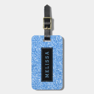 Modern Himlar-Blue Glitter Struktur Monogram Bagagebricka