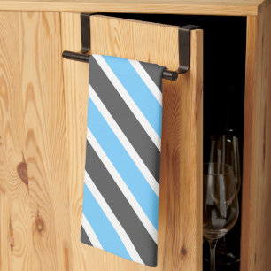 Modern Himlar Blue Grått Diagonal Rand Kökshandduk