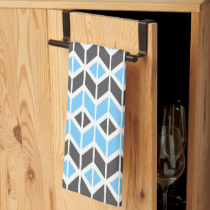Modern Himlar Blue Grått Herringbone Geometric Mön Kökshandduk