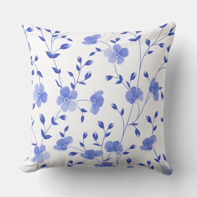 Modern Himlar Blue Watercolor-Blommigt Kudde (Framsida)