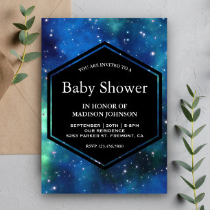 Modern himlavalv rymd galax baby shower inbjudningar