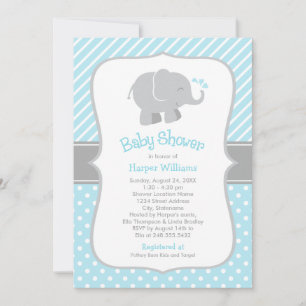 Modern himma blå elefant baby boy dusch inbjudningar