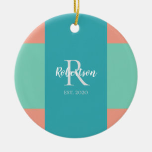 Modern himmel, blå och Rosa Monogram-jul Julgransprydnad Keramik