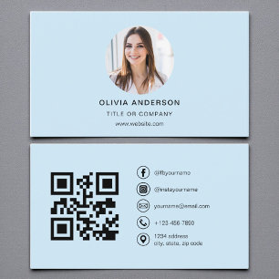 Modern Himmel Blue Photo med QR Code Social Media Visitkort