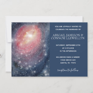 Modern Himmel Galaxy Blue Lila Red Bröllop Inbjudningar