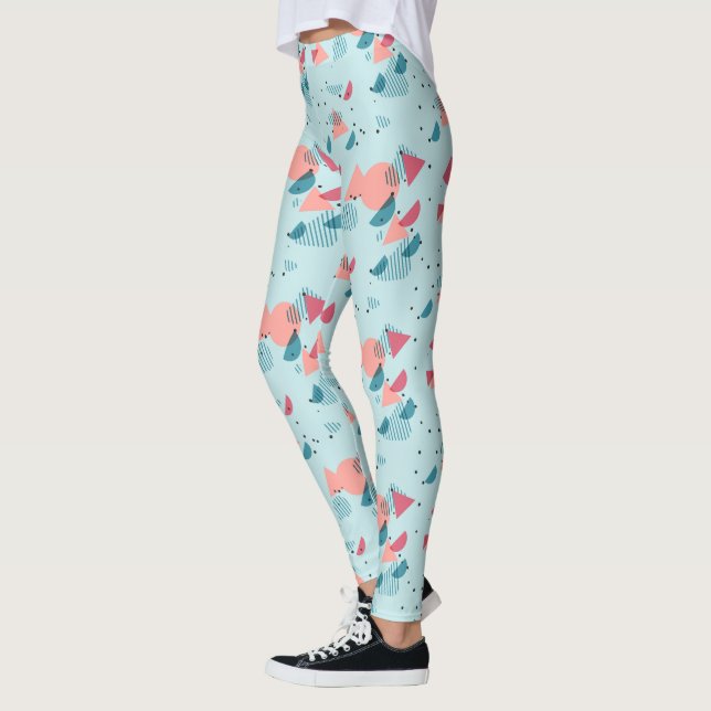 Modern Hip Abstrakt Geometric 50 s Art Mönster Leggings (Vänster)