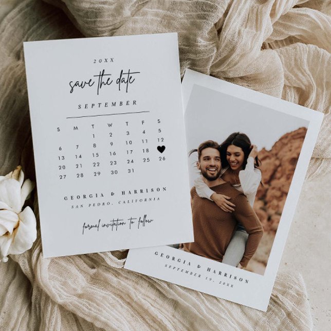Modern Hjärt Spara Datum Kalender Foto Kort (Skapare uppladdad)