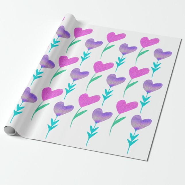 Modern hjärta blommig mönstrad Alla hjärtans dag  Presentpapper (Utrullad)