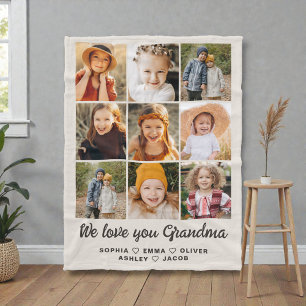 Modern hjärta fotokollagefilt för mormor fleecefilt