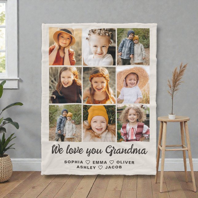 Modern hjärta fotokollagefilt för mormor fleecefilt (Skapare uppladdad)