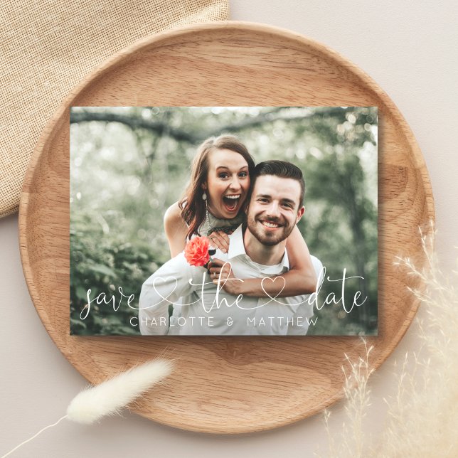 Modern hjärta SPARAR DATUM w/ PHOTO Meddelande Vykort (Skapare uppladdad)