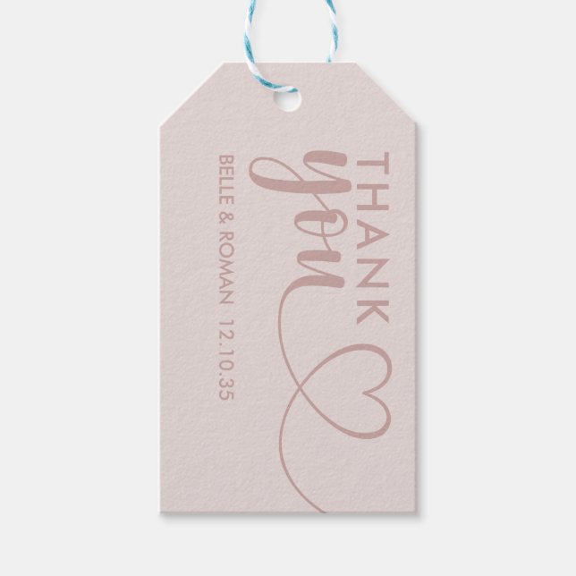 Modern hjärta Tack Calligraphy Rose Gold Cla Presentetikett (Framsidan)