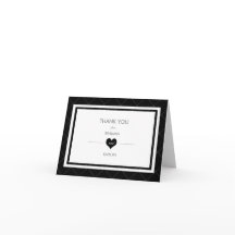 Modern hjärta tackkort -svart och vitt