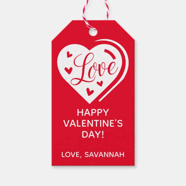Modern hjärtans dag Kärlek Heart White Presentetikett (Framsidan)