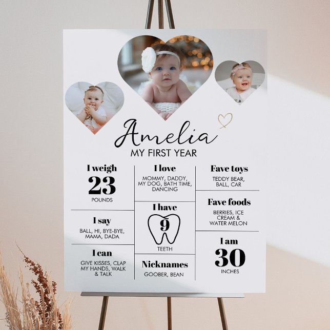Modern hjärtefoto 1:a födelsedagens milstolpstecke poster (Skapare uppladdad)