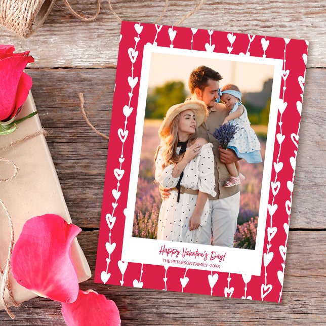 Modern hjärtekedjefoto magenta alla hjärtans dag julkort (Skapare uppladdad)