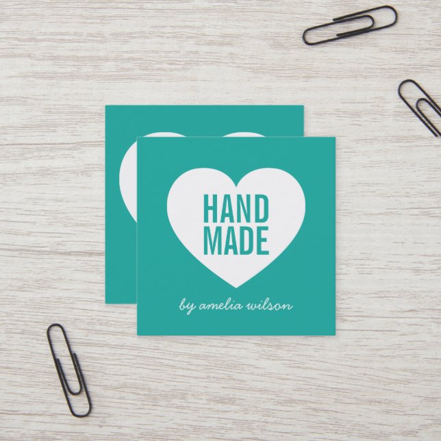 Modern hjärteredigerbar bakgrund Färg handgjord Fyrkantigt Visitkort (Fram/Back In Situ)