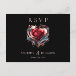 Modern hjärtformad ros-RSVP-bröllop- Vykort