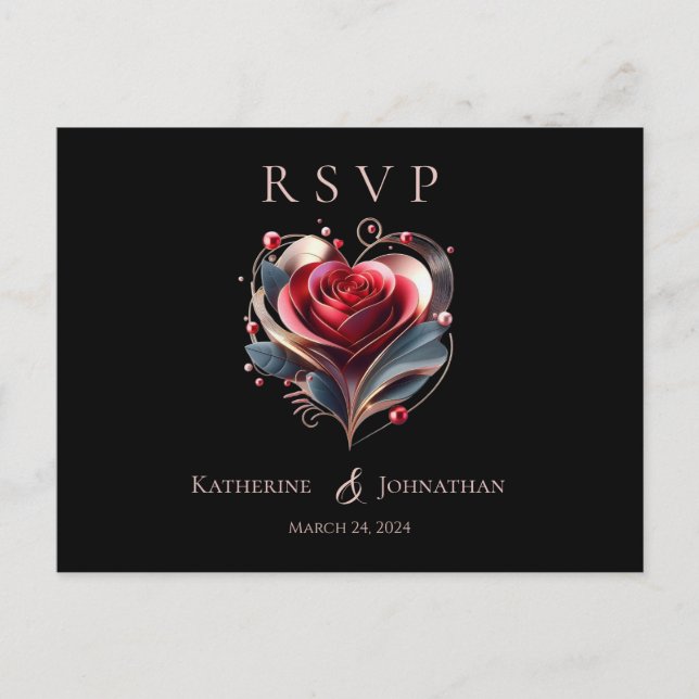 Modern hjärtformad ros-RSVP-bröllop- Vykort (Framsida)