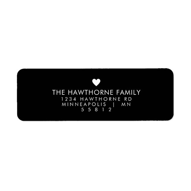 Modern hjärthjälp Skicka Kärlek minimalt svart Adr Returadress Etikett (Framsidan)