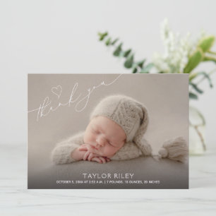 Modern Hjärtlig Tack Baby Foto Födelse Meddelande