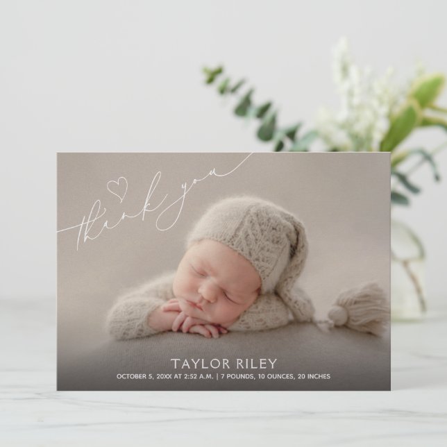 Modern Hjärtlig Tack Baby Foto Födelse Meddelande (Stående Fram)
