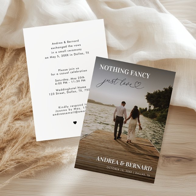 Modern hjärtskrift Inget fancy bara kärlek rymde Inbjudningar (Skapare uppladdad)