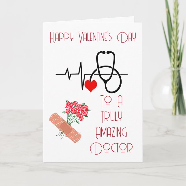 Modern hjärtslag Röd ros Doktor Valentines day Helgkort (Framsida)