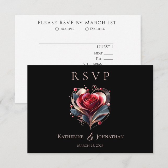 Modern hjärtstillestånd Rose Wedding OSA Kort (Fram/baksida)