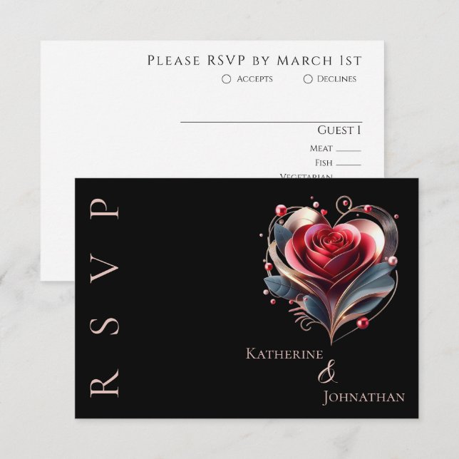Modern hjärtstillestånd Rose Wedding OSA Kort (Fram/baksida)