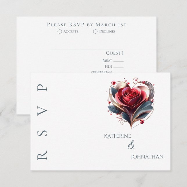 Modern hjärtstillestånd Rose Wedding OSA Kort (Fram/baksida)