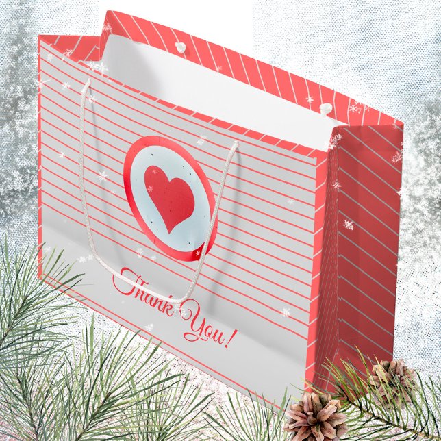 Modern hjärtstrimlad Tack (Trendy Modern Big Red Heart Striped Thank You Large Gift Bag ©Susanne Sachers - Sunny Mind Design 🌞)