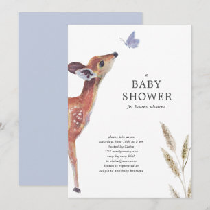 Modern Hjort Blue Boy Baby Shower-inbjudan Inbjudningar