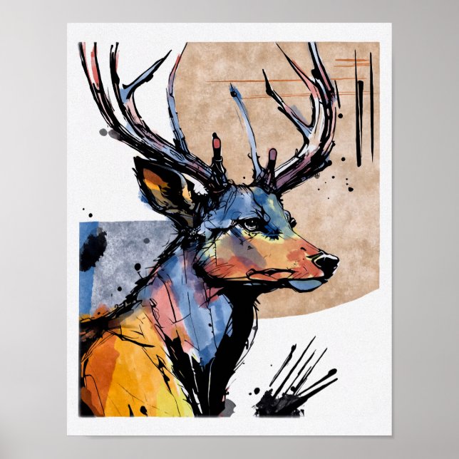 Modern hjort skriver ut bruna blåblåblåstensjakt poster (Framsidan)