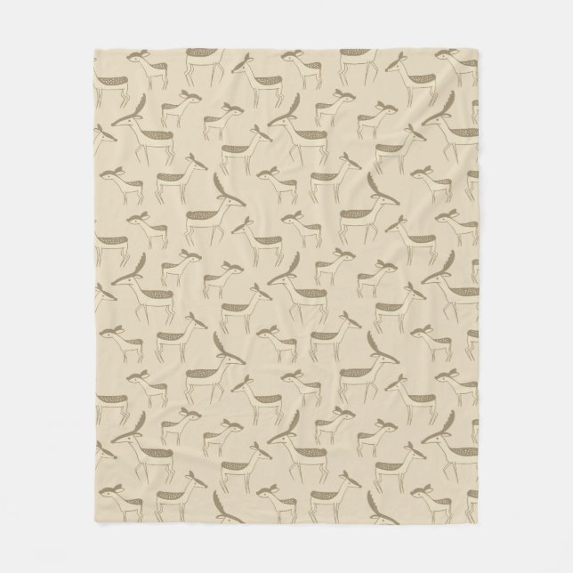 Modern hjortillustration Beige mönster Fleecefilt (Framsidan)