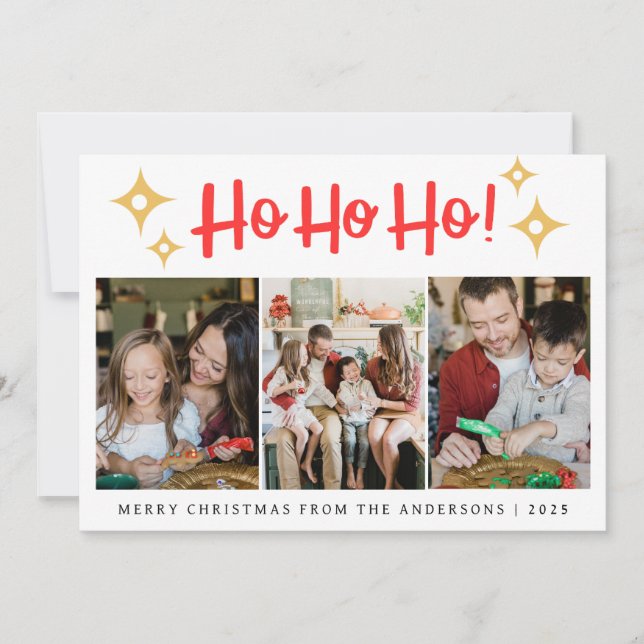 Modern Ho Ho Ho 3 Foto Grid God Jul Julkort (Framsida)