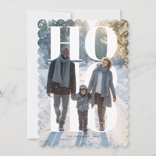 Modern HO HO HO Holiday Photo Card Julkort (Framsida)