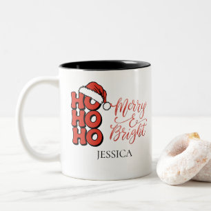 Modern Ho Ho Ho Merry och Bright jul Namn Två-Tonad Mugg