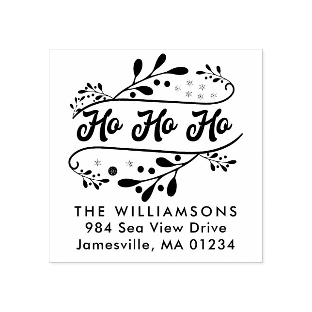 Modern Ho Ho Ho och Holly Returadress Stämpel (Tryck)