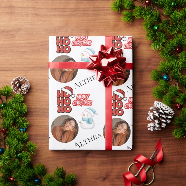 Modern Ho Ho Ho One foto Namn God jul Presentpapper (Julgåva)