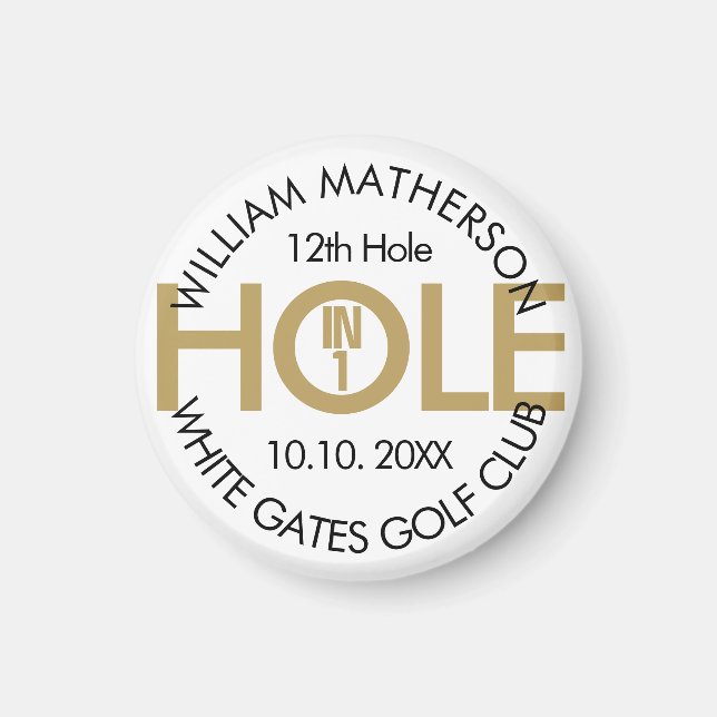 Modern Hole in One Svart Och Guld Magnet (Framsidan)