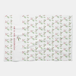 Modern Holiday Christmas Greenery Botanical Berry Kökshandduk