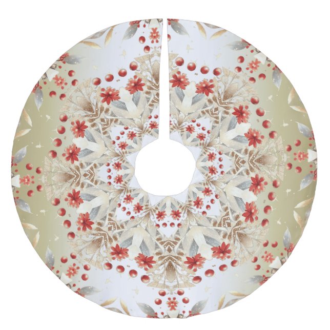 Modern Holiday Flowers Tree Skirt Julgransmatta Borstad Polyester (Framsidan)