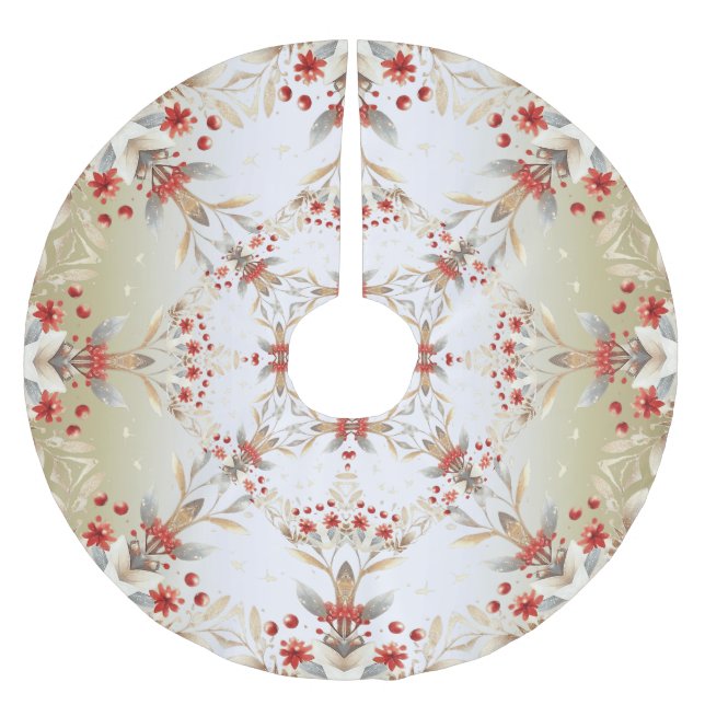 Modern Holiday Flowers Tree Skirt Julgransmatta Borstad Polyester (Framsidan)