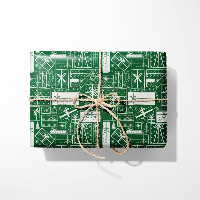 Modern Holiday Presents Green and White Presentpapper (Skapare uppladdad)